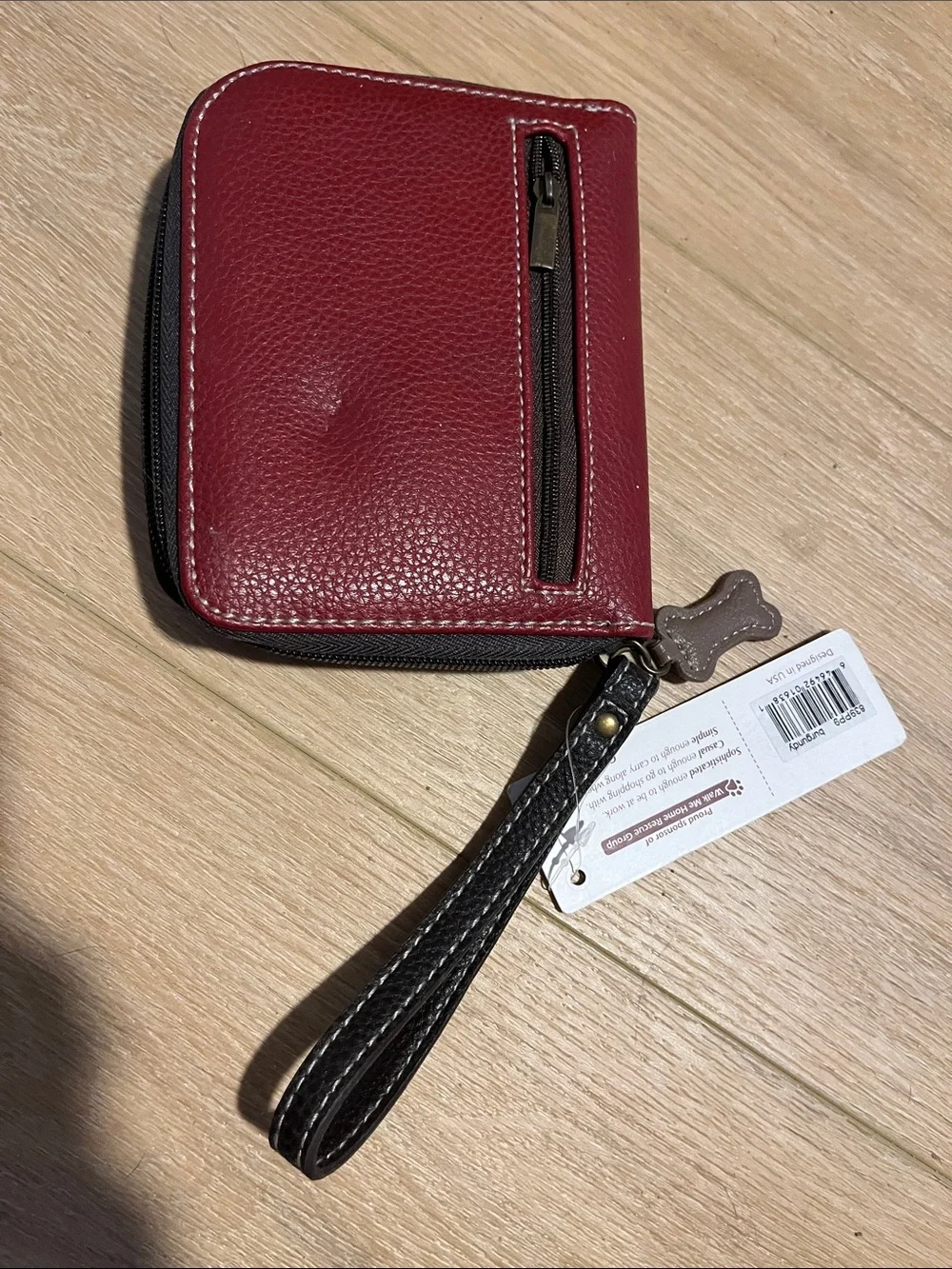 Chala Burgundy Wallet Wristlet with Teal and Black Paw Applique